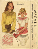 McCall 1221: 1940s Uncut WWII Girls Smocked Blouse Sz 8-10 Vintage Sewing Pattern