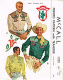 1940s Vintage McCall Sewing Pattern 1332 Mens Embroidered Western Shirt Sz 36 C