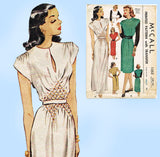 1940s Vintage McCalls Sewing Pattern 1353 Misses Evening Gown w Smocked Waist Fits All