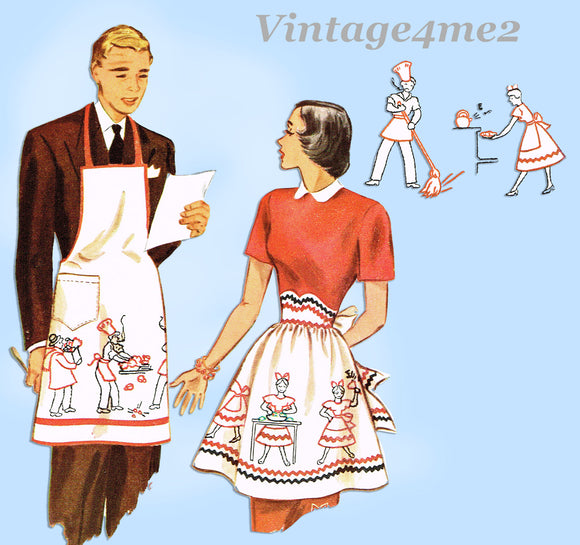 1940s Vintage McCall Sewing Pattern 1481 Cute Mr and Mrs Apron Set Fits ALL