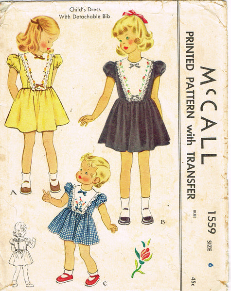 McCall's 1559: 1950s Sweet Toddler Girls Dress Size 6 Vintage Sewing Pattern
