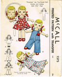 McCall 1575: 1950s Uncut Francine Soft Doll & Clothes Set Vintage Sewing Pattern