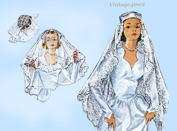McCall's 1693: 1950s Stunning Misses Bridal Caps & Veils Vintage Sewing Pattern