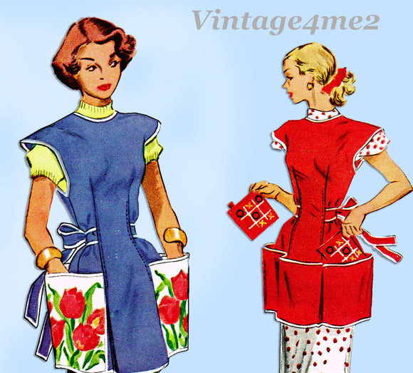 1950s Vintage McCalls Sewing Pattern 1713 Misses Tic Tac Toe Apron Sz Med