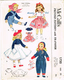 1950s Vintage McCalls Sewing Pattern 1720 Uncut 21in Sweet Sue Doll Clothes