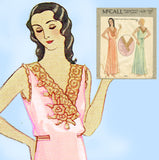 McCall 1839: 1930s Misses Embroidered Nightgown Size Sm Vintage Sewing Pattern - Vintage4me2