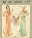 McCall 1839: 1930s Misses Embroidered Nightgown Size Sm Vintage Sewing Pattern - Vintage4me2