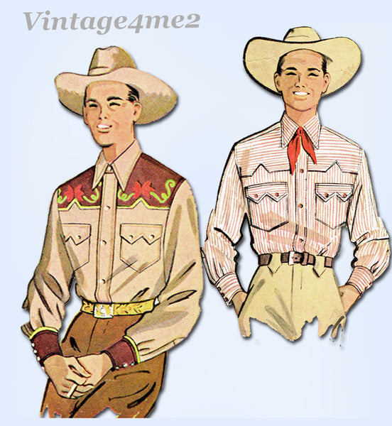 1950s Vintage McCall Sewing Pattern 1925 Mens Embroidered Western Shirt Size Med