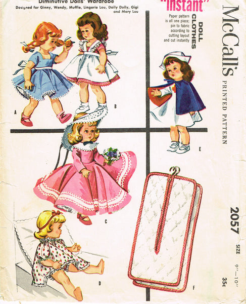 1950s Vintage McCalls Sewing Pattern 2057 9-10 In Nurse Ginny Doll Clothes