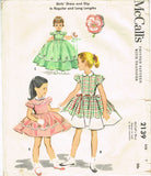 1950s Vintage McCalls Sewing Pattern 2139 Toddler Girls Dress or Gown Size 2