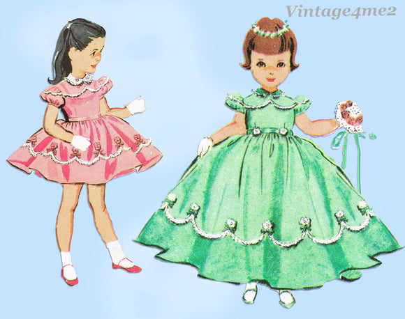 1950s Vintage McCalls Sewing Pattern 2139 Toddler Girls Dress or Gown Size 2
