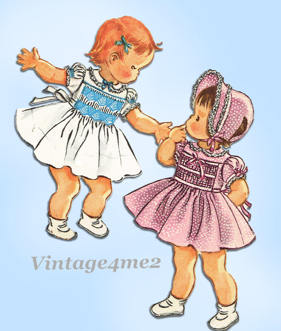 McCalls 2153: 1950s Darling Baby Girls Smocked Dress Sz 2 Vintage Sewing Pattern