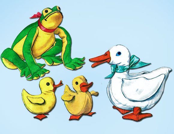 1950s Vintage McCalls Sewing Pattern 2158 Stuffed Frog and Duck Animals ORIGINAL