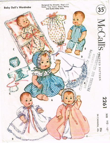 1950s McCalls Sewing Pattern 2261 Betsy Wetsy 19 21 Baby Doll Clothes Vintage4me2