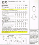 McCall 2273: 1960s Uncut Tiny Todddlers A-Line Dress Size 2 Vintage Sewing Pattern