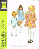 McCall 2273: 1960s Uncut Tiny Todddlers A-Line Dress Size 2 Vintage Sewing Pattern