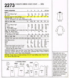 McCall 2273: 1960s Uncut Todddlers A-Line Dress & Coat Size 5 Vintage Sewing Pattern