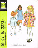 McCall 2273: 1960s Uncut Todddlers A-Line Dress & Coat Size 5 Vintage Sewing Pattern