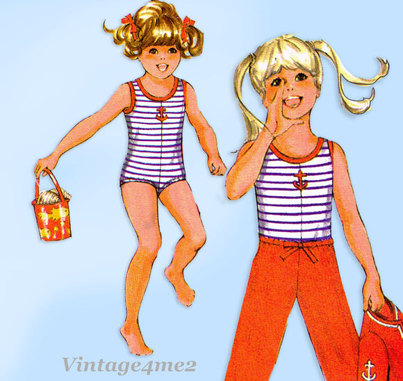 McCall 2374: 1970s Uncut Toddler Girls Bathing Suit Sz 6x Vintage Sewing Pattern