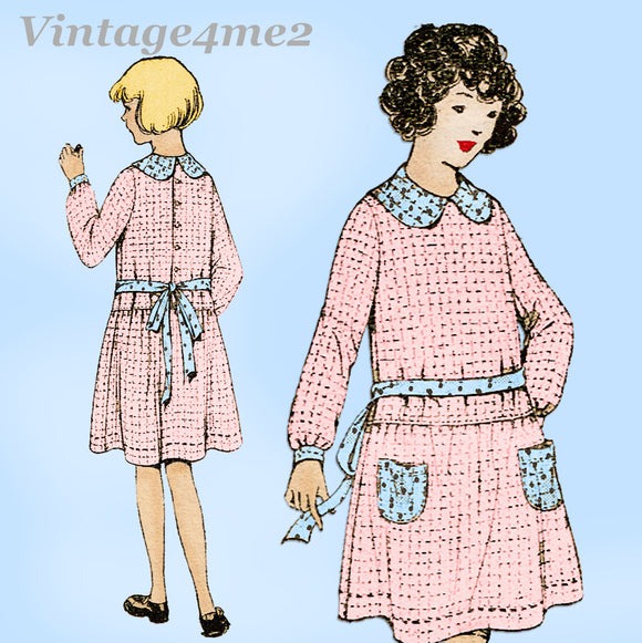 1920s Vintage McCalls Sewing Pattern 2381 Uncut Girls School Dress Sz 8