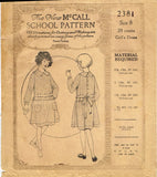 1920s Vintage McCalls Sewing Pattern 2381 Uncut Girls School Dress Sz 8