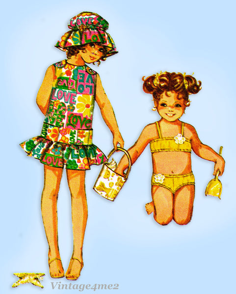 McCall 2414: 1970s Uncut Toddler Girls Bathing Suit Sz 6 Vintage Sewing Pattern