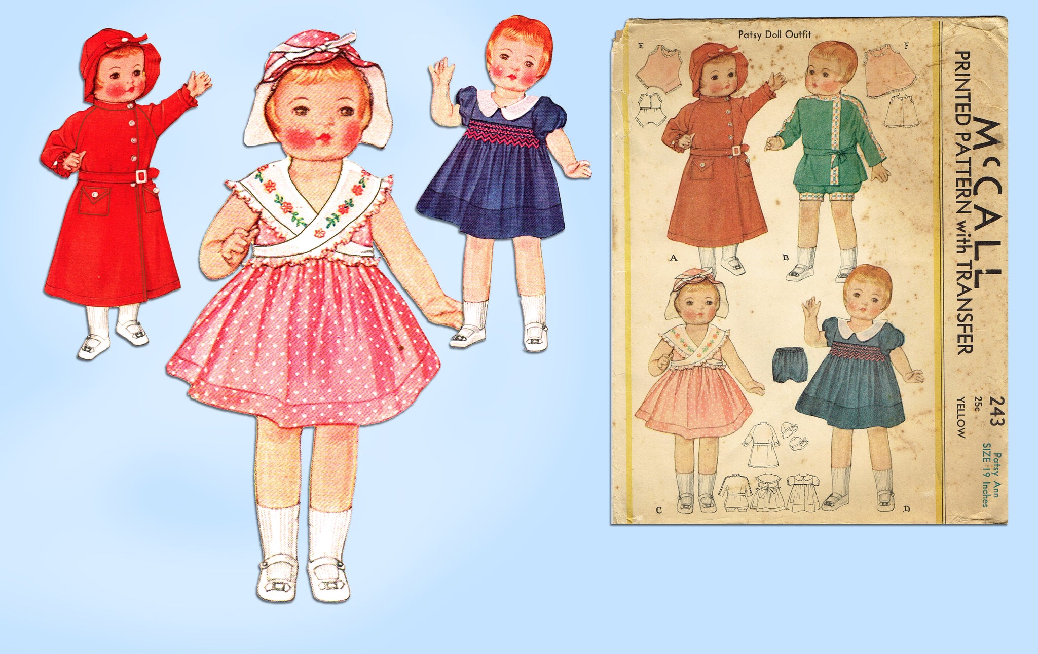 McCall 243: 1930s Uncut Patsy Ann 19 Inch Doll Clothes Vintage Sewing –  Vintage4me2, image size:2048x1290