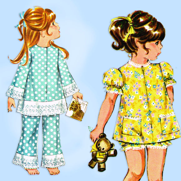 1960s Vintage McCalls Sewing Pattern 2439 Easy Uncut Toddler Pjs & Robe Sz 6