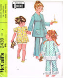 1960s Vintage McCalls Sewing Pattern 2439 Easy Uncut Toddler Pjs & Robe Sz 6