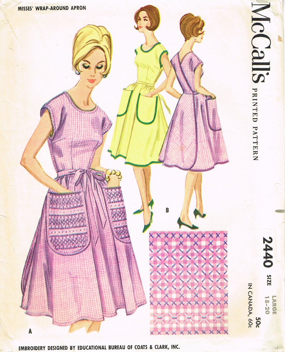 1960s Vintage McCall's Sewing Pattern 2440 Uncut Apron Wrap Dress LRG ...