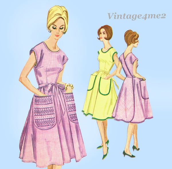 1960s Vintage McCall's Sewing Pattern 2440 Cute Uncut Apron Wrap Dress Sz LRG