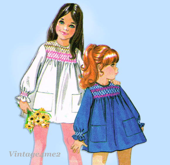 McCall 2447: 1970s Uncut Toddler Girls Smocked Dress Sz 4 Vintage Sewing Pattern
