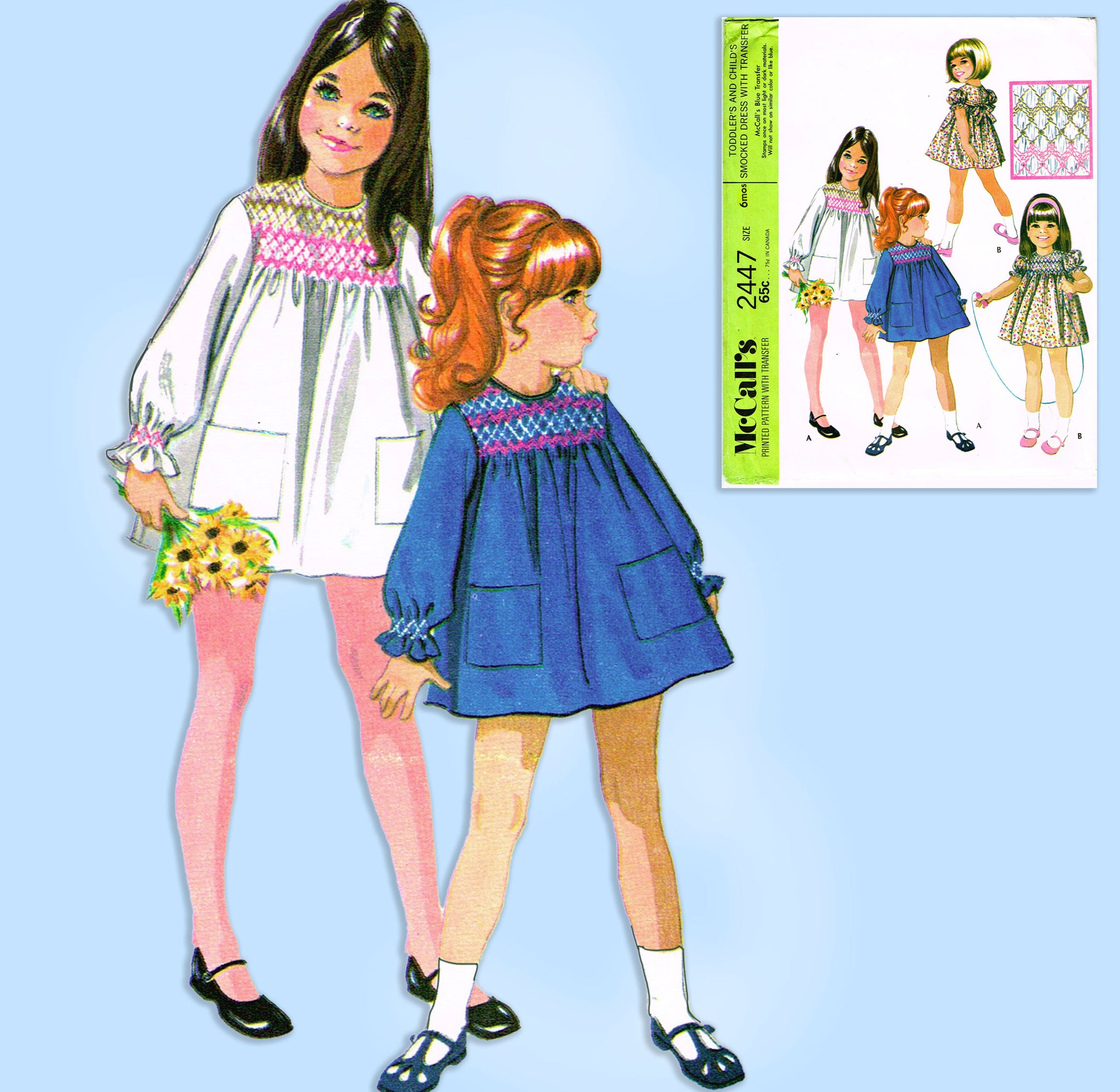McCall 2447: 1970s Uncut Baby Girls Smocked Dress 6mos