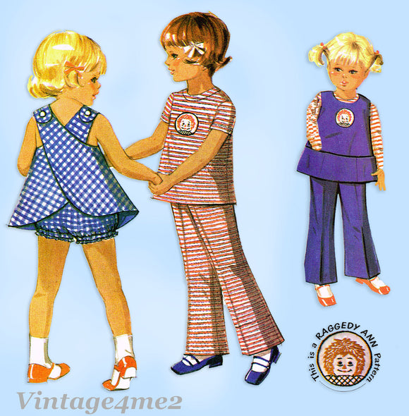 1960s Vintage McCalls Sewing Pattern 2529 Uncut Toddler Girls Play Clothes Size 4