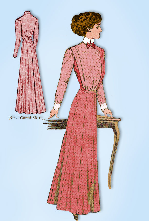 1900s Original Antique McCall Pattern 3054 Misses Edwardian Shirt-Waist Dress 34