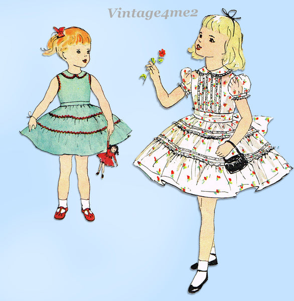 McCall's 3061: 1950s Cute Toddler Girls Tucked Dress Sz4 Vintage Sewing Pattern