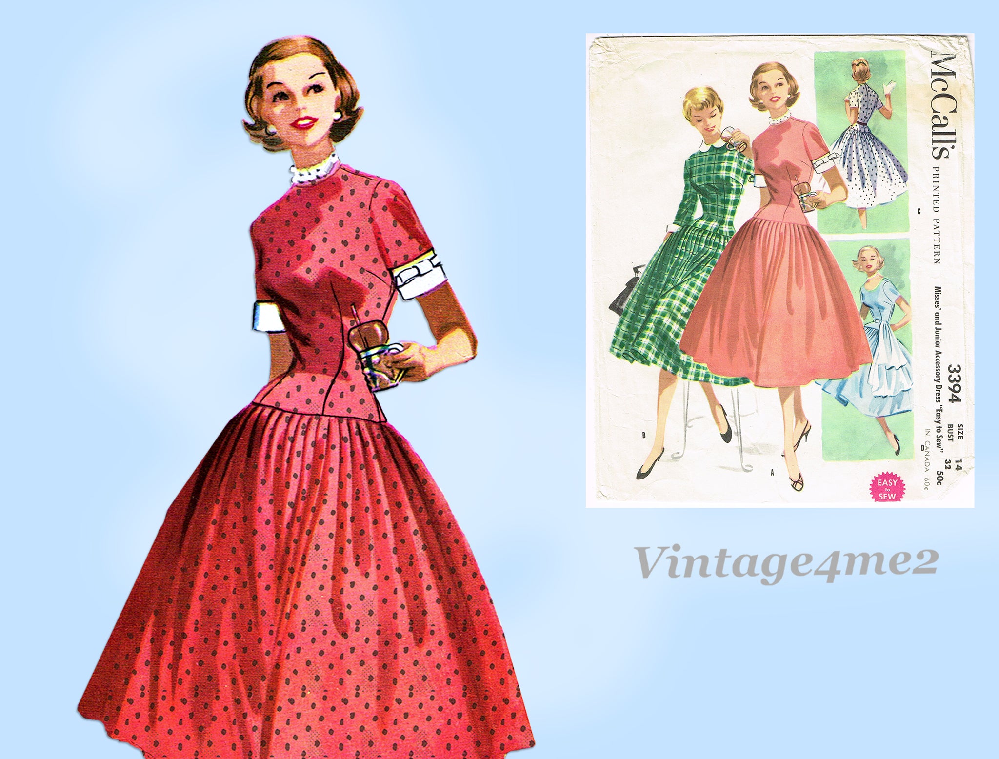 McCall 3394: 1950s Misses Accessory Dress Sz 32 B VTG Sewing