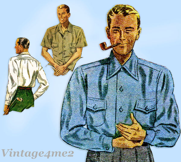McCall 3519: 1930s Classic WWII Men's Sports Shirt Sz MED Vintage Sewing Pattern