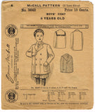 1910s Vintage McCall Sewing Pattern 3642 Uncut Toddler Boys Box Coat Sz 6