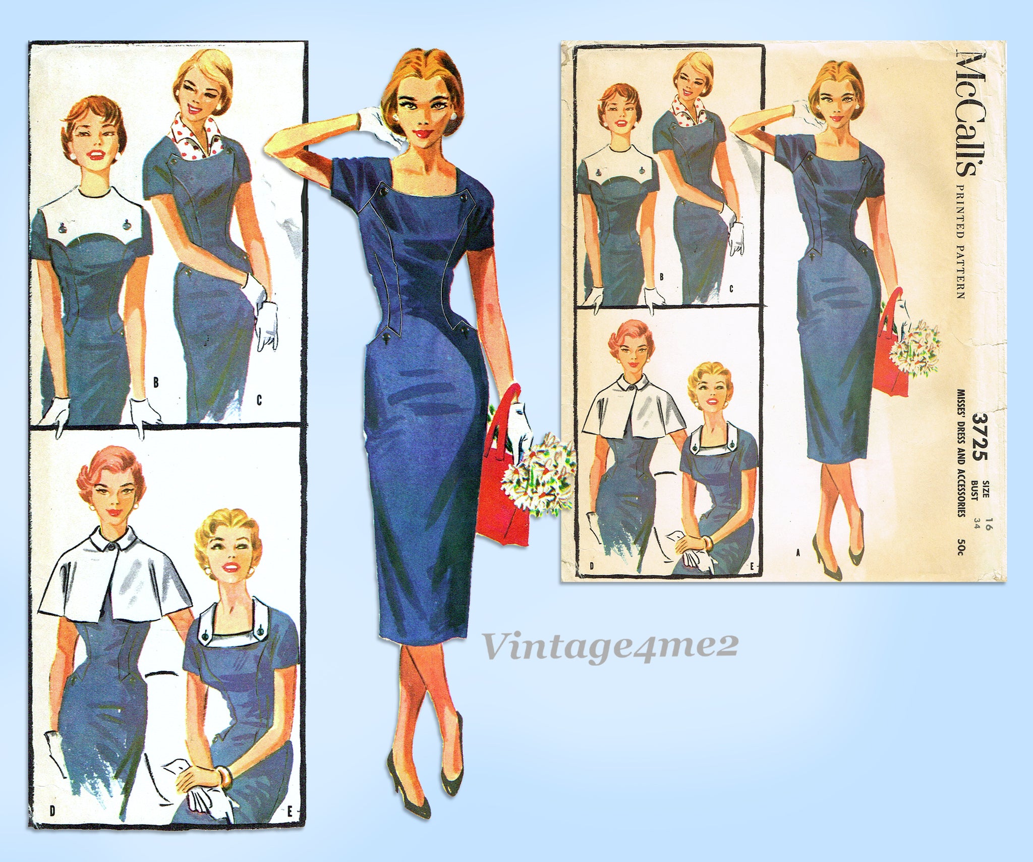 McCall 3725: 1950s Stylish Misses Accessory Dress Sz 34 B Vintage Sewi –  Vintage4me2