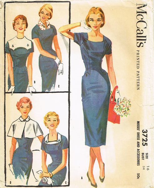 McCall 3725: 1950s Stylish Misses Accessory Dress Sz 34 B Vintage Sewing Pattern