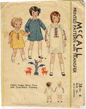 McCall 38: 1930s Cute Little Girls Raglan Dress Size 8 Vintage Sewing Pattern