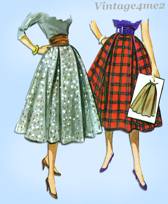 1950s Vintage McCall Sewing Pattern 3853 Easy Misses Full Skirt & Cummerbund Sz 25W