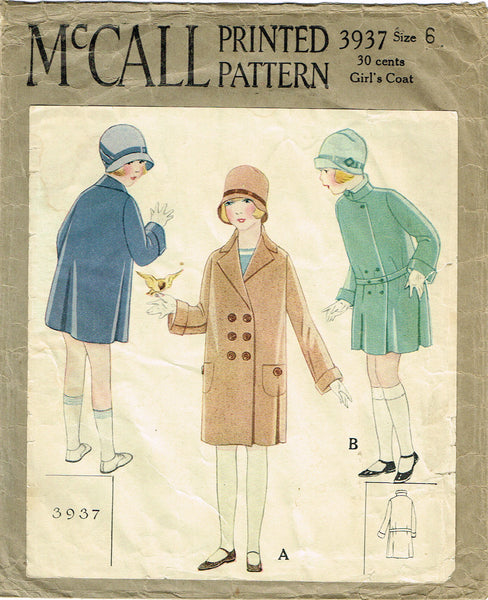 McCall Pattern 3937: 1920s Cute Toddler Girls Coat Size 6 Vintage Sewing Pattern