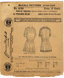 McCall 4196: 1910s Rare Uncut Toddler Girls Dress Size 6 Vintage Sewing Pattern