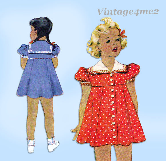 McCall 4216: 1940s WWII Baby Girls Sailor Dress Size 3 Vintage Sewing Pattern