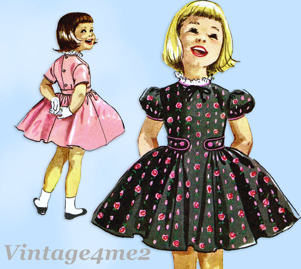 McCall 4383: 1950s Cute Toddler Girls Party Dress Size 4 Vintage Sewing Pattern