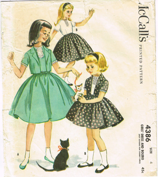McCall 4386: 1950s Cute Toddler Girls Dress & Bolero Vintage Sewing Pattern