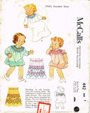 McCall 442: 1930s Baby Girls Smocked Dress Sz 1 Original Vintage Sewing Pattern - Vintage4me2