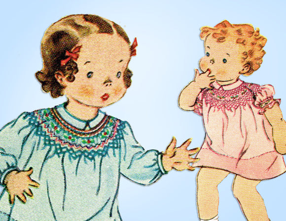 McCall 442: 1930s Baby Girls Smocked Dress Sz 2 Original Vintage Sewing Pattern - Vintage4me2